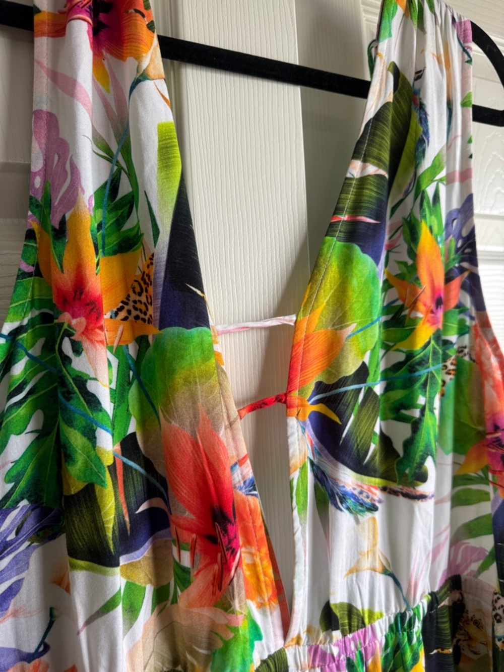Tropical Floral Wide-Leg Swim Cover-up Jumpsuit - White Multicolor